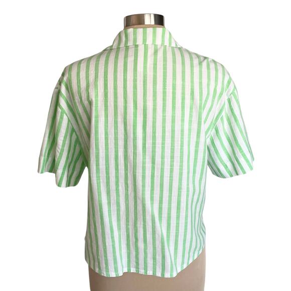 Cotton On BODY Green & White Stripe Button Down Shirt Cropped XS Coastal Summer - Picture 2 of 7